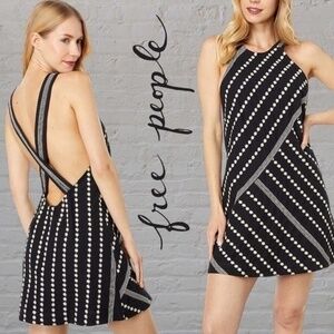 FREE PEOPLE Juni Embroidered Backless-Cross-Strap Halter Neck Minidress NWT/LG